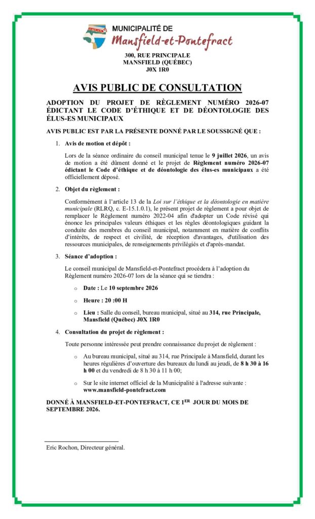 AVIS CONSULTATION PUBLIQUE CODE ÉTHIQUE