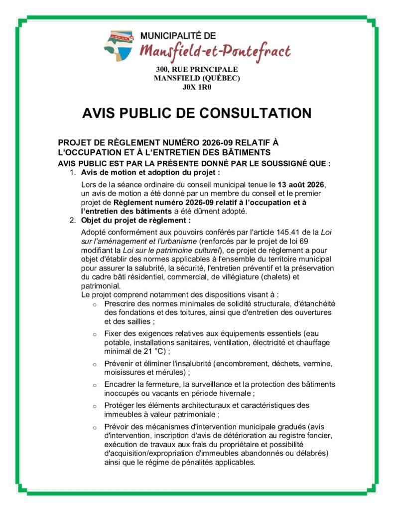 AVIS CONSULTATION PUBLIQUE OCCUPATION