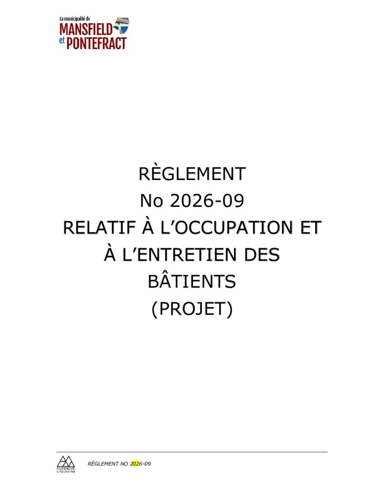 RÈGLEMENT 2026-09 RELATIF À L’OCCUPATION ET À L’ENTRETIEN DES BÂTIMENTS